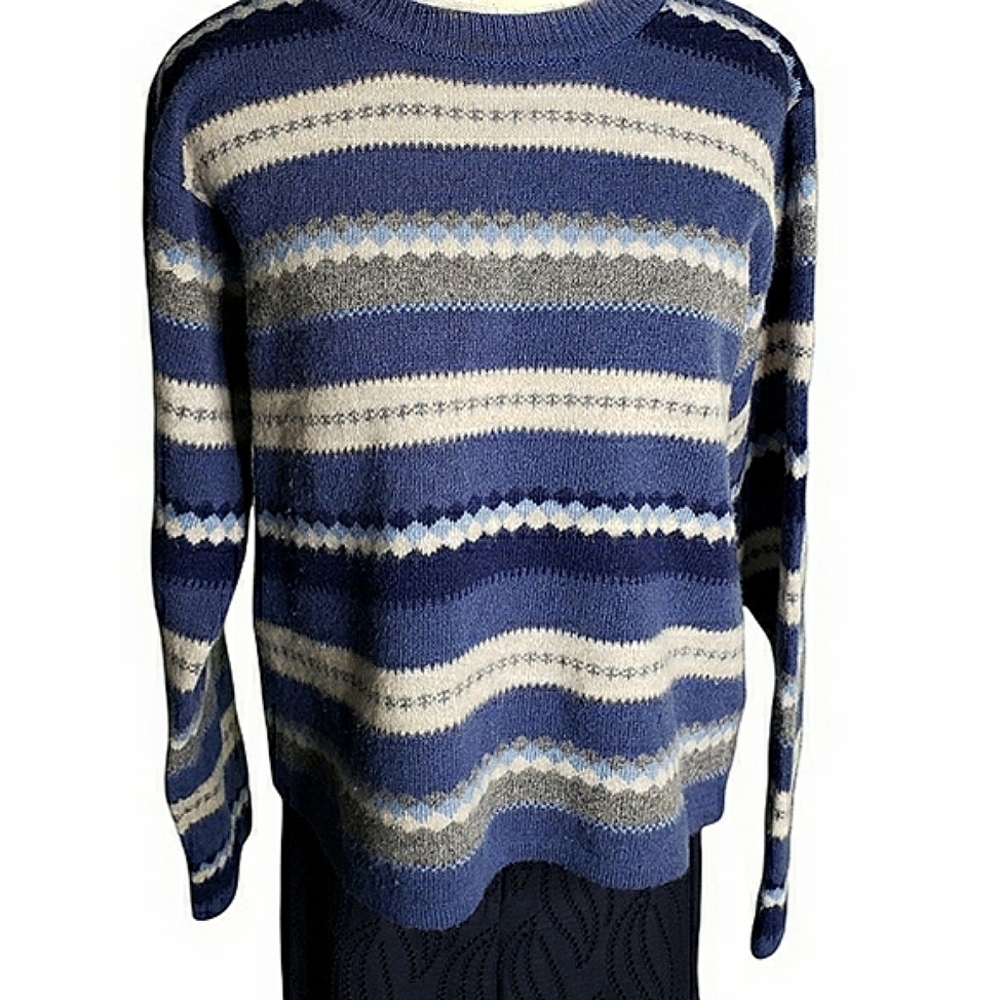 Vintage Lambswool Zigzag Geometric crew neck Nautical Preppy Striped Lux Medium